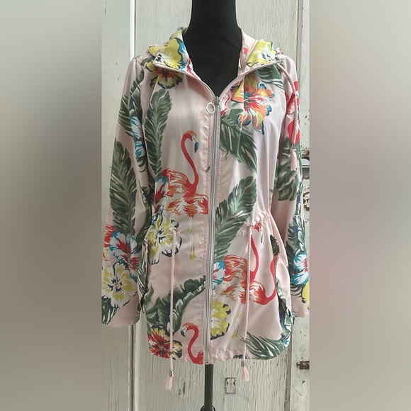 🦩🦩🦩BOHO PINK FLAMMENGO HOODED WIND BREAKER JACKET🦩🦩🦩 - Picture 5 of 13